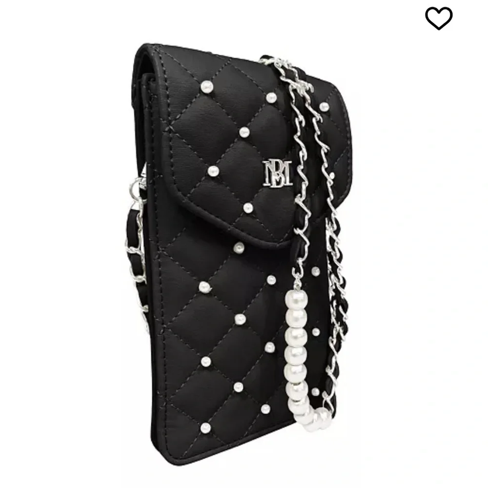 Quilted Pearl-Trim Black Crossbody Phone Bag - Unbranded - Picture 3 of 16